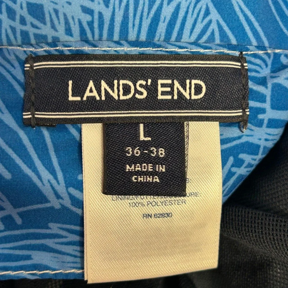 Lands' End Mens Blue Palm Leaf Print Swim‎ Trunks Size L 36-38 Mesh Liner Pocket